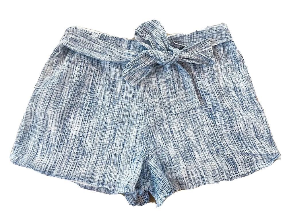 Tularosa Shorts Women’s XL Blue Tie Belt High Rise Textured Preppy Revolve $138